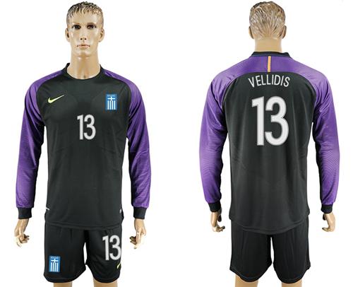 Greece #13 Vellidis Black Goalkeeper Long Sleeves Soccer Country Jersey